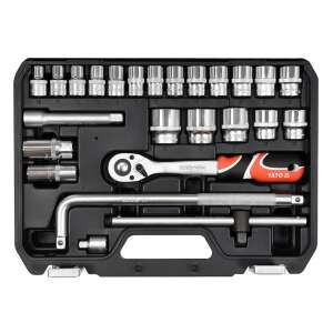 Set de chei cu clichet YATO de 25 piese 1/2 inch cu clichet, prelungitor si articulatie universala - Yato