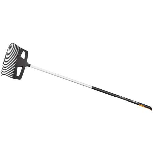 Fiskars Xact leaf rake, black and silver, long handle, for leaves and debris