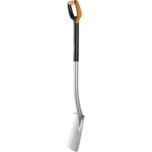 Fiskars Xact shovel, gardening tool, long handle, sharp edges, planting, edging, moving soil