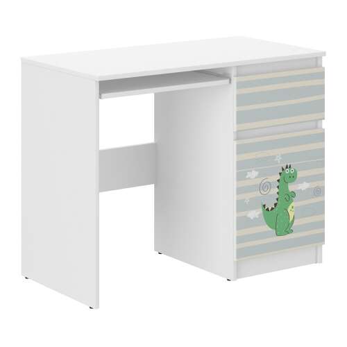 Fehér gyerek íróasztal dinoszaurusz mintával, N-33 modell, 77x96x50cm - Ifjúsági íróasztal