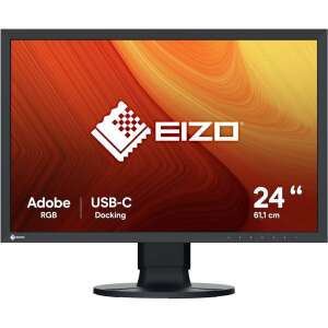 Eizo 24 hüvelykes CS2400S monitor, fekete, elülső nézet, Adobe RGB, USB-C dokkolás - Monitor