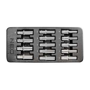 Zestaw kluczy nasadowych długich NEO Tools 84-243, 1/2 cala, 14 szt., 8-21 mm, stal chromowo-wanadowa, z tacką do wózka warsztatowego - NEO Tools