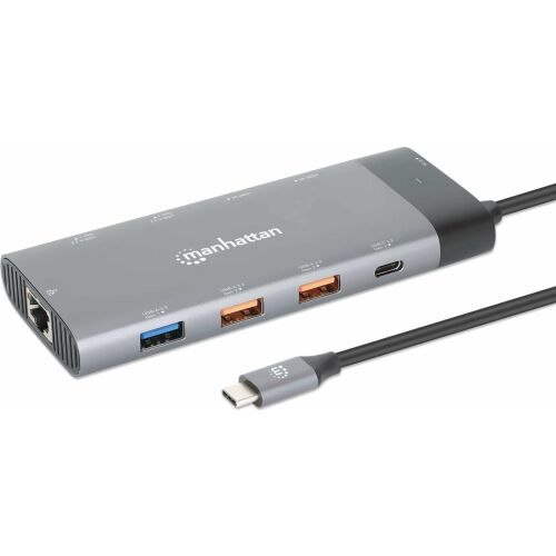 Manhattan 130714 dokovacia stanica a portový replikátor s káblom USB 3.2 Gen 2 (3.1 Gen 2) Type-C Sivý (130714)
