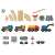 BRIO World Rail & Road Loading Set, 32 piece wooden toy train set with a crane, trucks, and track pieces