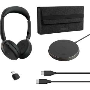 Jabra Evolve2 65 Flex Duo WLC Wireless Headset, black, with charging pad, USB dongle, carrying case, and cables - Jabra Headphone