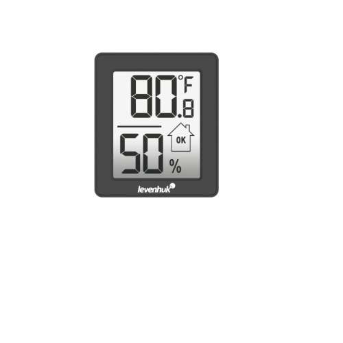 Levenhuk Wezzer BASE L10 digitális beltéri hőmérő és higrométer, méri a hőmérsékletet és a páratartalmat, kényelmi indikátorral rendelkezik, fekete