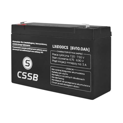 LX6100CS 6V 10.0Ah zárt ólom-sav akkumulátor, karbantartásmentes, UPS-hez, riasztórendszerekhez, elektromos játékokhoz, orvosi eszközökhöz 