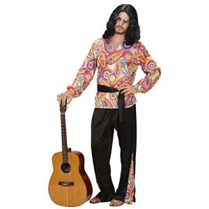 Hippie Dude men's costume, size L, includes shirt, pants, and belt, colorful paisley pattern, retro 60s 70s style - Costumes for adult