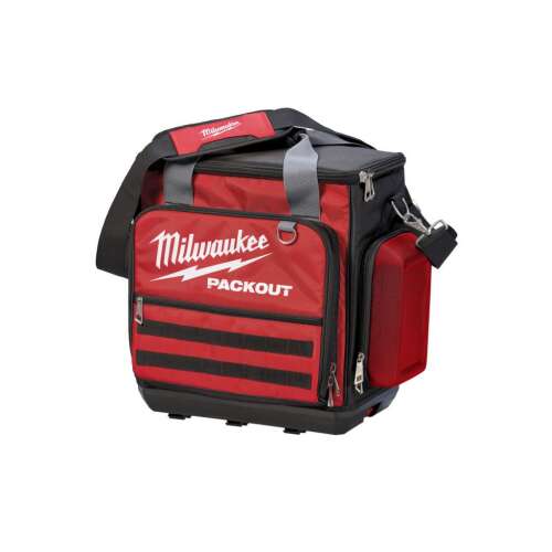 Milwaukee PACKOUT Tool Bag, red and black, with shoulder strap