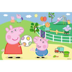 Peppa Pig 60 piece puzzle, Trefl, featuring Peppa and George playing with a ball in a park - Puzzle