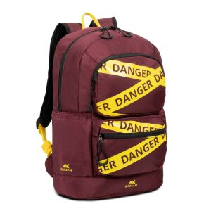 RivaCase Erebus 13,3 Zoll Laptop Rucksack - Burgunderrot mit 'Danger' Band Design - Laptop-Rucksäcke