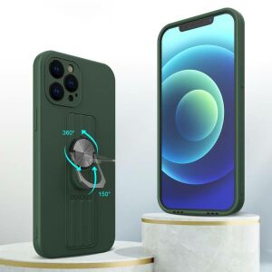 Bracket Xiaomi Poco X4 Pro 5G Ring Case - Dark Green silicone phone case with finger holder and stand - Phone Case
