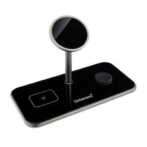 Intenso MB13 3-in-1 Magnetisches kabelloses Ladegerät, schwarz, 15W, zum Aufladen von Smartphones, Apple Watches und Kopfhörern - Kabellose Ladegeräte