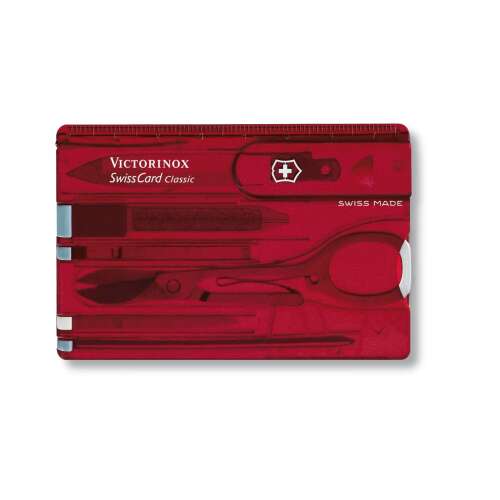 Victorinox SWISS CARD Classic Utazó készlet - Átlátszó Piros