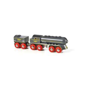 BRIO World Tren Express, set de tren din lemn negru cu locomotivă și vagon de marfă, 3+ ani - Tren, element feroviar, autostradă