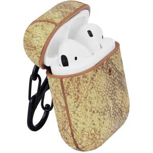 Terratec AirBox Krokodil Muster Apple AirPods Hülle mit Karabiner, braun - Terratec