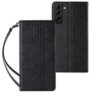 Black leather wallet case with strap for Samsung Galaxy S22 Plus - Phone Case