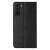 Black leather wallet case with strap for Samsung Galaxy S22 Plus, back view