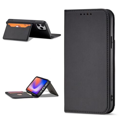 Collage of iPhone 12 Pro magnetic wallet case features