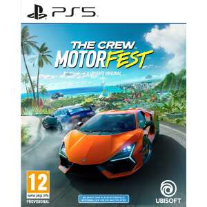 The Crew Motorfest PS5 videojáték borítója, egy narancssárga Lamborghini látható rajta, amely egy úton vezet, pálmafák láthatóak a háttérben - Ubisoft