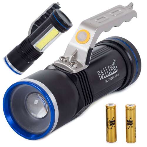Bailong T624 Latarka LED z COB, Bateriami i Uchwytem
