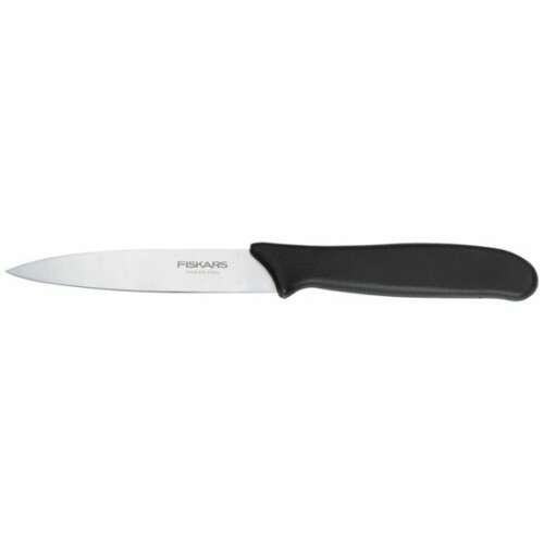 Fiskars Essential Schälmesser, 10 cm, schwarzer Griff, Klingen aus Edelstahl
