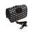 Black pet carrier with colorful polka dots, side view, with adjustable shoulder strap