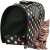 Black pet carrier with colorful polka dots, cat inside, side view