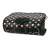 Top view of black and colorful polka dot pet carrier with mesh window and zippered closure