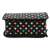 Bottom view of black and colorful polka dot pet carrier with zippered closure