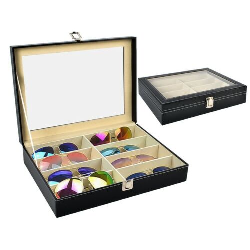 Bőr napszemüvegtartó doboz, szemüveg rendszerező- 8 db rekesszel, fekete