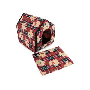 Casă pentru câini din material tartan roșu și negru cu imprimeu cu urși, mărime L - Paturi pentru câini