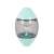 Interactive treat dispensing toy for dogs and cats, egg shaped, clear plastic with green lid