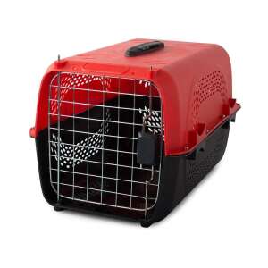 Red and black pet carrier for small dogs, cats, and rabbits, size 48cm - Cat Care
