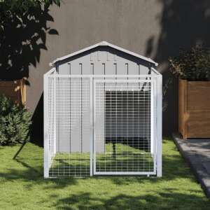 Light grey galvanized steel dog house with run, 117x201x123 cm - Pet Care