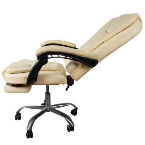Cream faux leather office chair with footrest, adjustable height and reclining backrest, Malatec brand