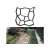 Black plastic mold for making irregular shaped concrete paving stones with example of finished pathway