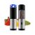 Electric spice grinder with adjustable grind and colorful spices.