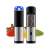 Electric salt and pepper grinder, stainless steel, black, with blue LED light