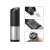 Electric salt and pepper grinder, stainless steel, black, with blue LED light, close-up of the grinder mechanism