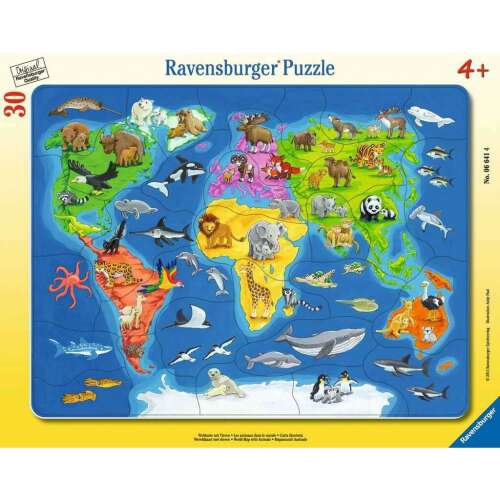 Ravensburger 30 darabos világtérkép puzzle gyerekeknek állatokkal