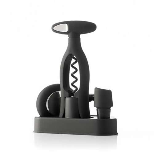 InnovaGoods Vinstand 5-piece wine opener set with spiral corkscrew, bottle stopper, foil cutter, and drip ring