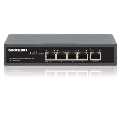 Switch Intellinet 561808 Gigabit PoE, vedere din față, 5 porturi, PoE Passthrough