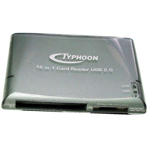 Typhoon 16 az 1-ben kártyaolvasó USB 2.0, többkártyás olvasó számítógépekhez, támogatja az SD, MMC, CF, MS és további kártyákat