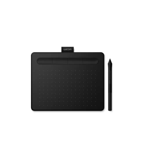 Wacom Intuos S digitális rajztábla, fekete, elülső nézet, tollal