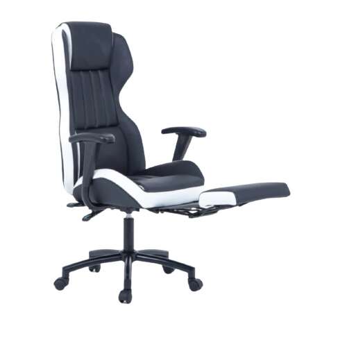 Kronos irodai forgószék fekete-fehér, ergonomikus kialakítás, állítható háttámla, lábtámasz, kényelmes, forgó szék, irodai bútor - Irodabútor