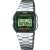 Casio A163WA-1QES Herren-Digitaluhr mit Alarm-Chronograph, Edelstahlband und schwarzem Zifferblatt