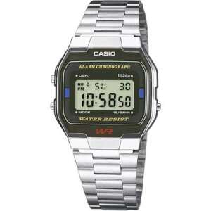 Мъжки часовник Casio A163WA-1QES с цифров хронограф с аларма, стоманена каишка и черен циферблат - Casio
