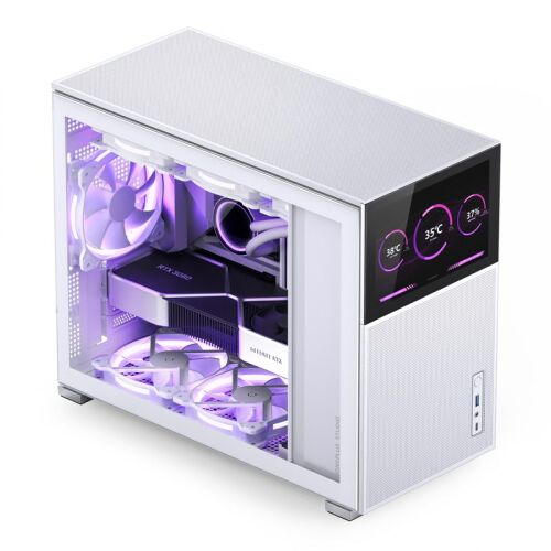 Jonsbo D31 Mesh Weißes Micro-ATX PC-Gehäuse mit LCD-Display und RGB-Komponenten