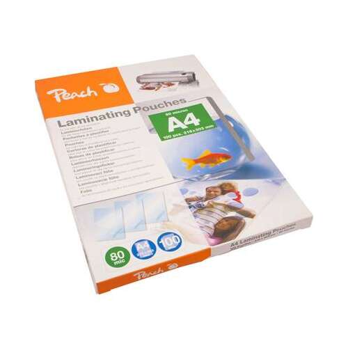 Huse de laminare Peach, 100 buc., A4, 80 microni, lucioase